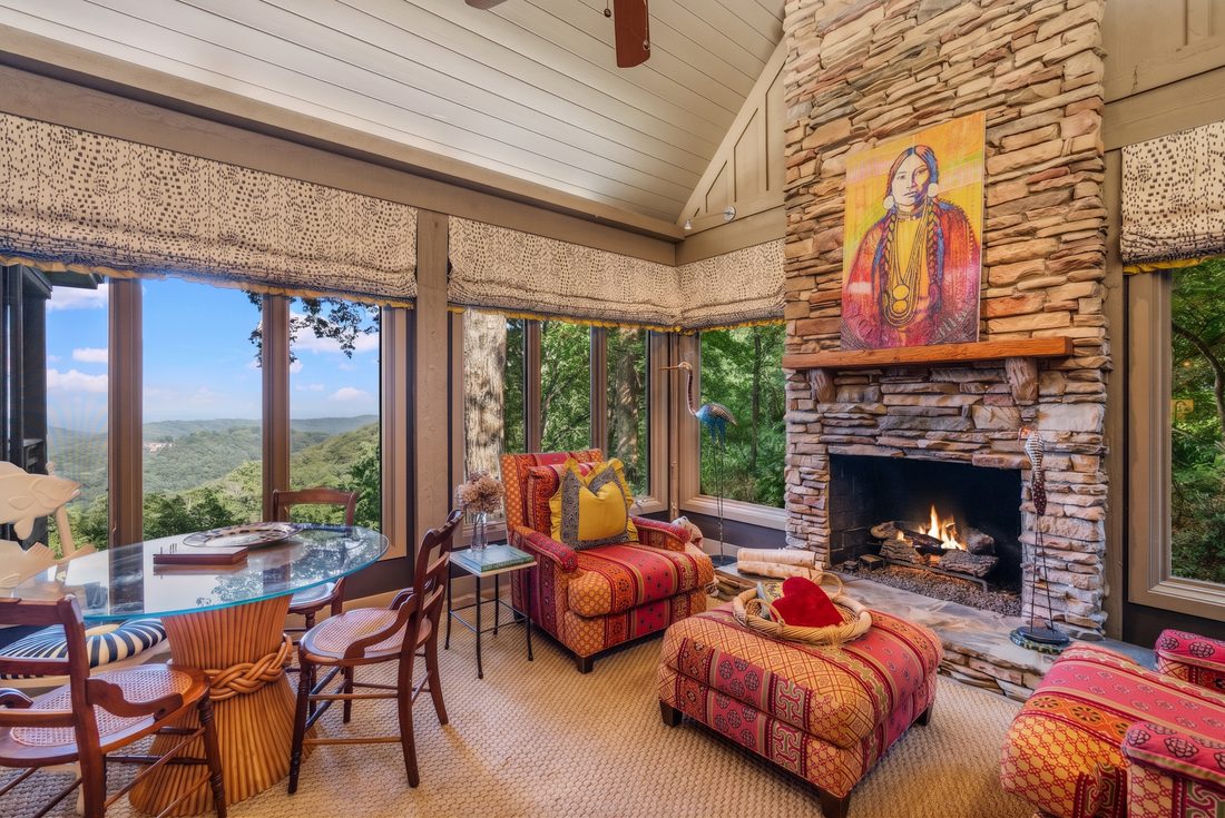 Sun room, second stone fireplace